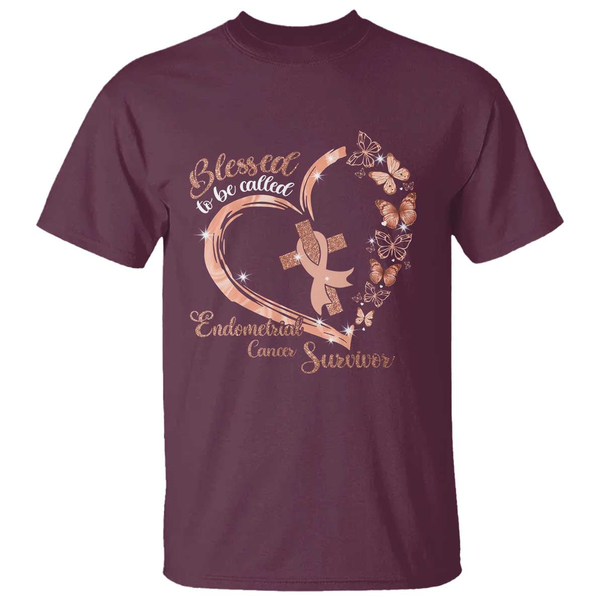 Endometrial Cancer Warrior Gift T Shirt Blessed To Be Called A Survivor TS12 Maroon Print Your Wear