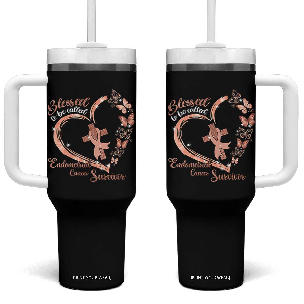 Endometrial Cancer Warrior Gift Tumbler With Handle Blessed To Be Called A Survivor TS12 One Size: 40 oz Black Print Your Wear