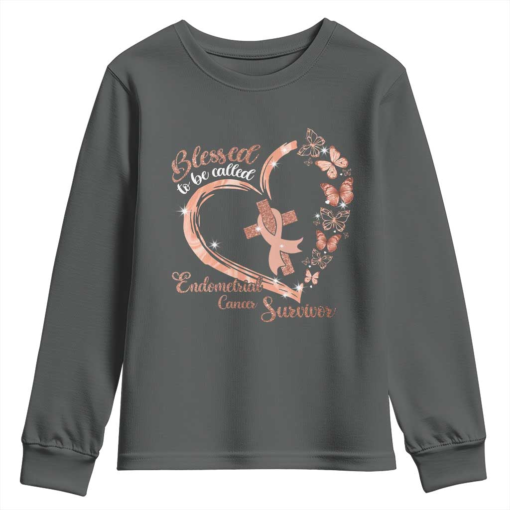Endometrial Cancer Warrior Gift Youth Sweatshirt Blessed To Be Called A Survivor TS12 Dark Heather Print Your Wear