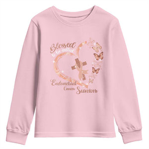Endometrial Cancer Warrior Gift Youth Sweatshirt Blessed To Be Called A Survivor TS12 Light Pink Print Your Wear