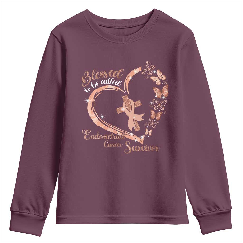 Endometrial Cancer Warrior Gift Youth Sweatshirt Blessed To Be Called A Survivor TS12 Maroon Print Your Wear