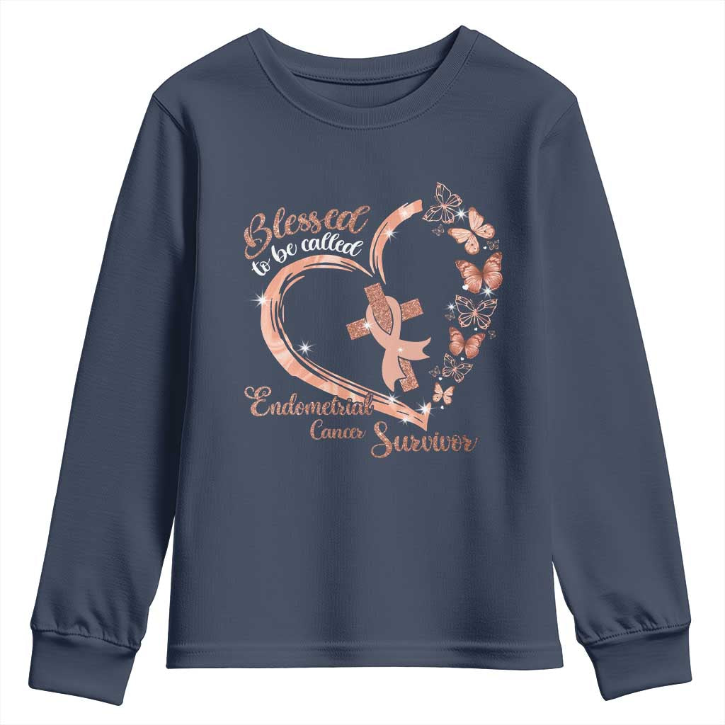 Endometrial Cancer Warrior Gift Youth Sweatshirt Blessed To Be Called A Survivor TS12 Navy Print Your Wear