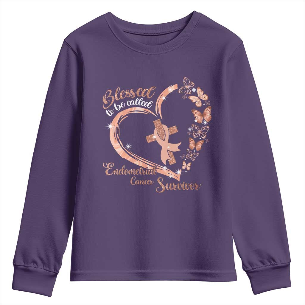 Endometrial Cancer Warrior Gift Youth Sweatshirt Blessed To Be Called A Survivor TS12 Purple Print Your Wear