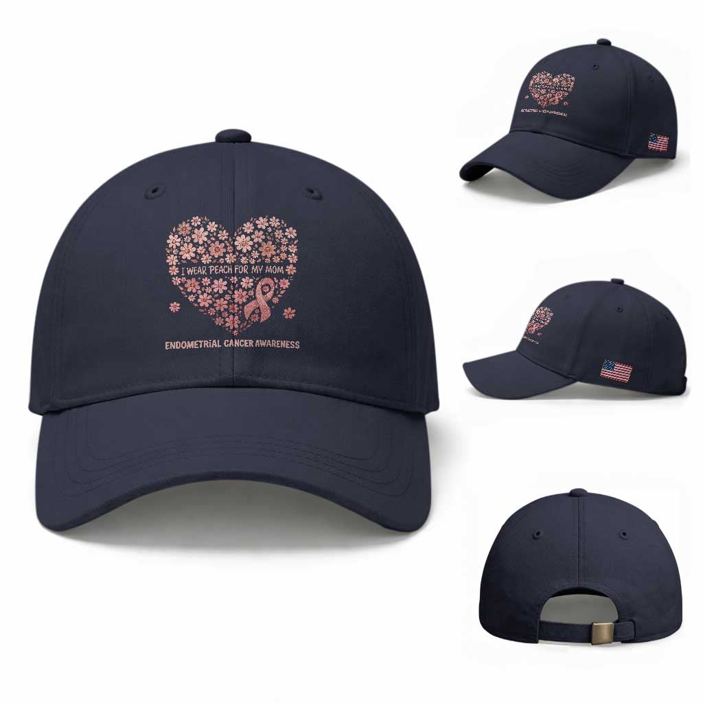 Endometrial Cancer Family Support Baseball Cap I Wear Peach For My Mom TS12 Baseball Cap Universal Fit Navy Print Your Wear