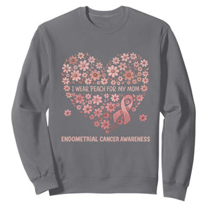 Endometrial Cancer Family Support Sweatshirt I Wear Peach For My Mom TS12 Charcoal Print Your Wear