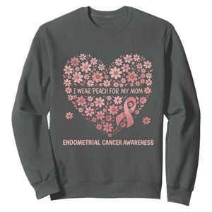Endometrial Cancer Family Support Sweatshirt I Wear Peach For My Mom TS12 Dark Heather Print Your Wear