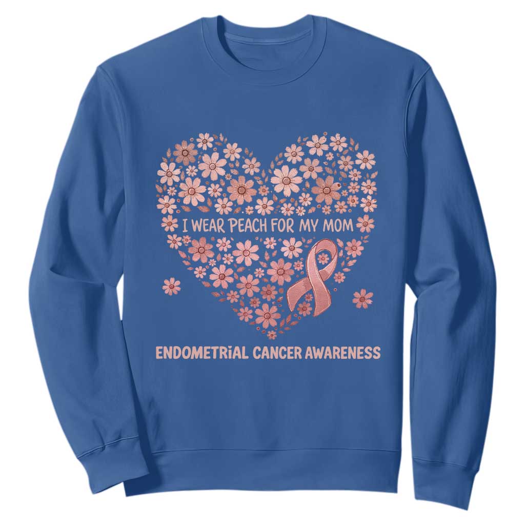 Endometrial Cancer Family Support Sweatshirt I Wear Peach For My Mom TS12 Royal Blue Print Your Wear