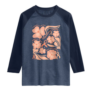 Endometrial Cancer Support Squad Floral Gift Raglan Shirt In September We Wear Peach TS12 Heather Denim Navy Print Your Wear