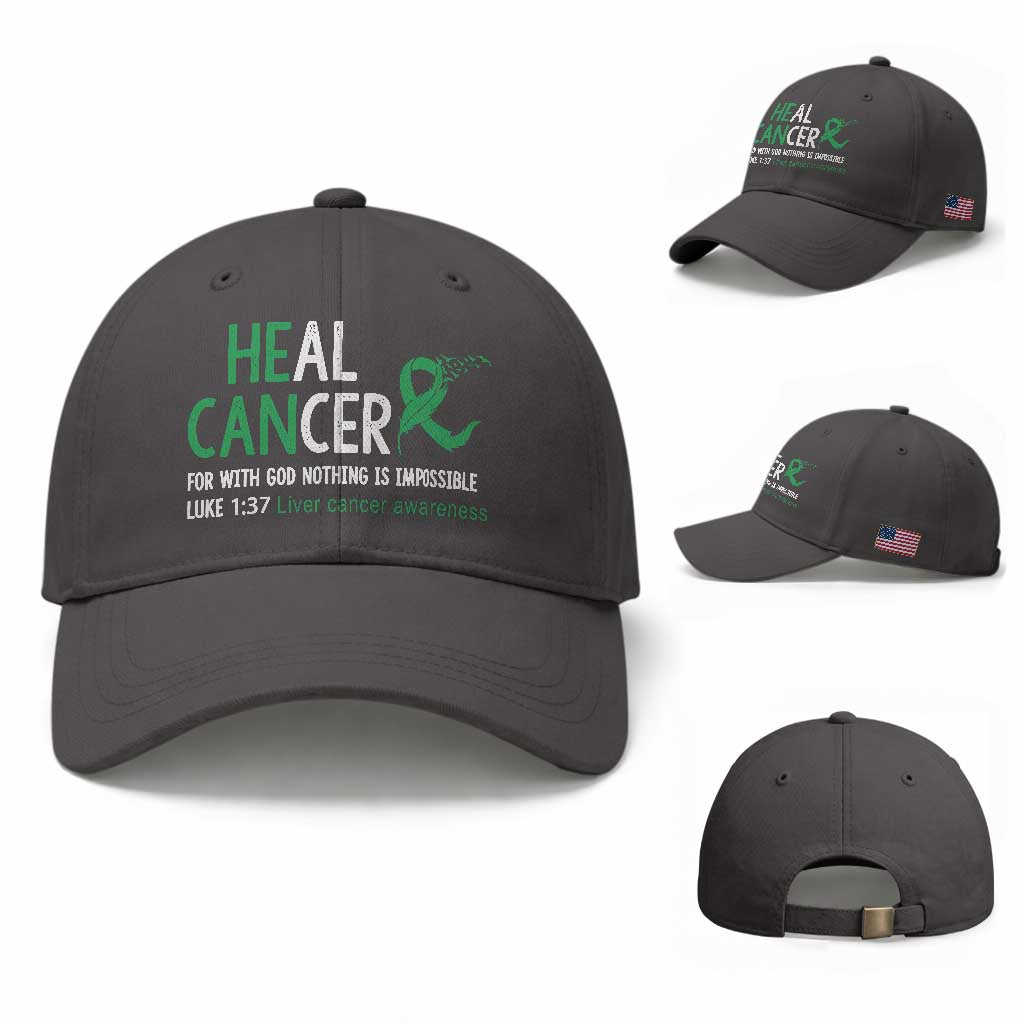 Heal Cancer Nothing Is Impossible With God Baseball Cap Liver Cancer Support Gift TS12 Baseball Cap Universal Fit Dark Gray Print Your Wear