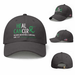 Heal Cancer Nothing Is Impossible With God Baseball Cap Liver Cancer Support Gift TS12 Baseball Cap Universal Fit Dark Gray Print Your Wear