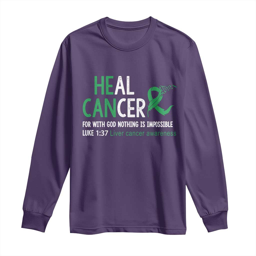 Heal Cancer Nothing Is Impossible With God Long Sleeve Shirt Liver Cancer Support Gift TS12 Purple Print Your Wear