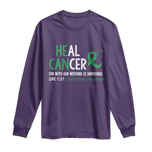 Heal Cancer Nothing Is Impossible With God Long Sleeve Shirt Liver Cancer Support Gift TS12 Purple Print Your Wear