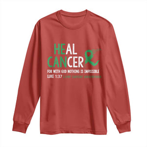 Heal Cancer Nothing Is Impossible With God Long Sleeve Shirt Liver Cancer Support Gift TS12 Red Print Your Wear