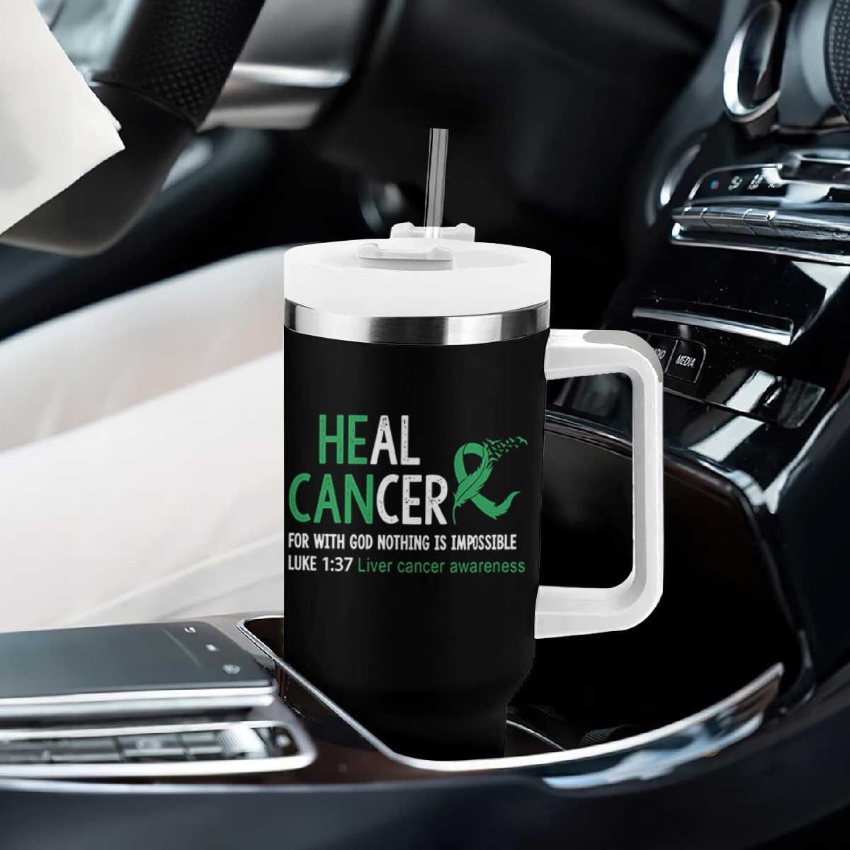 Heal Cancer Nothing Is Impossible With God Tumbler With Handle Liver Cancer Support Gift TS12 Print Your Wear