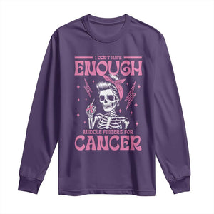 Funny Skeleton Breast Cancer Long Sleeve Shirt I Dont Have Enough Middle Fingers TS12 Purple Print Your Wear