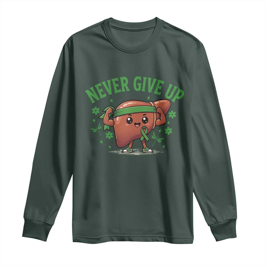 Liver Cancer Awareness Transplant Support Long Sleeve Shirt Never Give Up Nurse Gift TS12 Dark Forest Green Print Your Wear