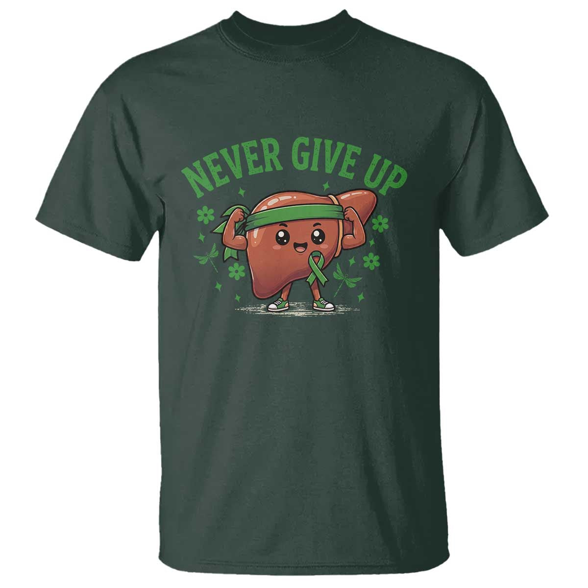 Liver Cancer Awareness Transplant Support T Shirt Never Give Up Nurse Gift TS12 Dark Forest Green Print Your Wear