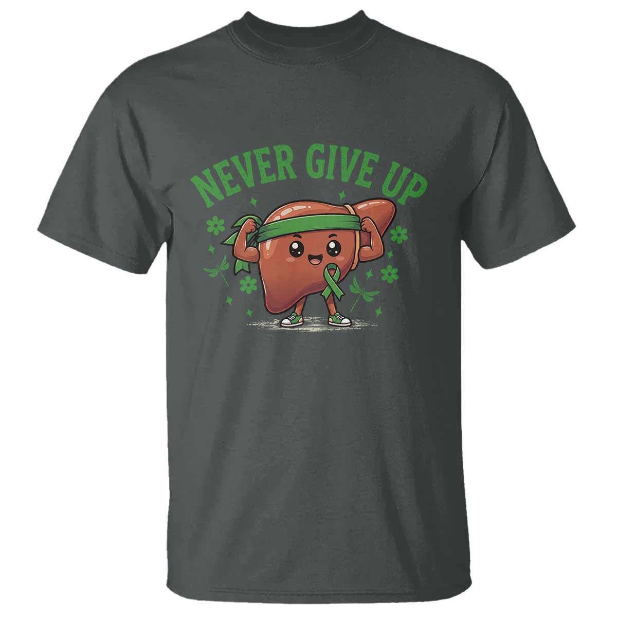 Liver Cancer Awareness Transplant Support T Shirt Never Give Up Nurse Gift TS12 Dark Heather Print Your Wear