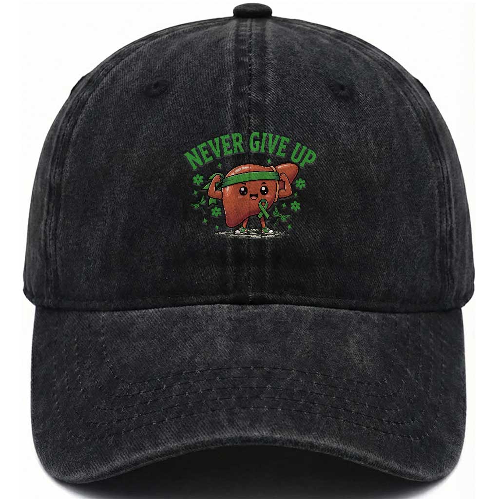 Liver Cancer Awareness Transplant Support Washed Cotton Baseball Cap Never Give Up Nurse Gift TS12 Print Your Wear