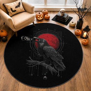 Horror Raven Round Rug F Caw F Gothic Blood Moon Halloween