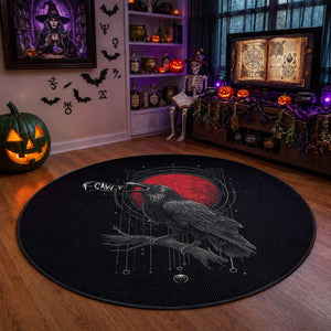 Horror Raven Round Rug F Caw F Gothic Blood Moon Halloween