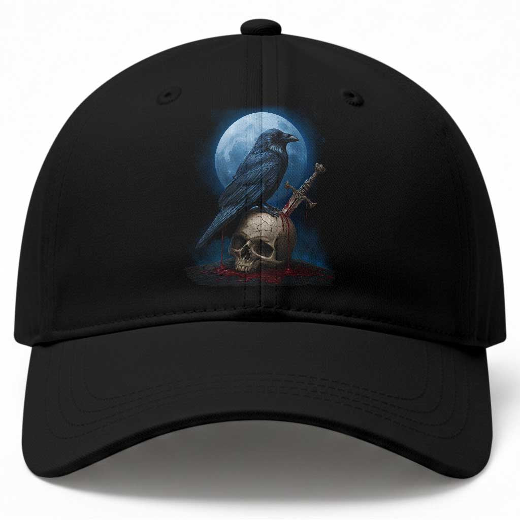 Horror Raven On Skull Baseball Cap Full Moon Gothic Art TS12 Print Your Wear