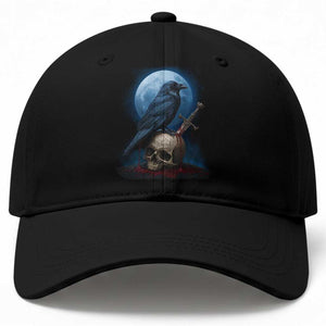 Horror Raven On Skull Baseball Cap Full Moon Gothic Art TS12 Print Your Wear