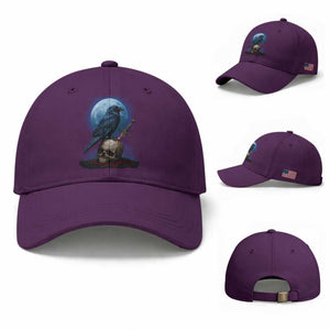 Horror Raven On Skull Baseball Cap Full Moon Gothic Art TS12 Baseball Cap Universal Fit Purple Print Your Wear