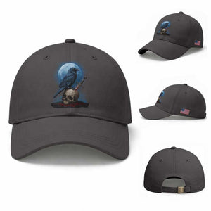 Horror Raven On Skull Baseball Cap Full Moon Gothic Art TS12 Baseball Cap Universal Fit Dark Gray Print Your Wear
