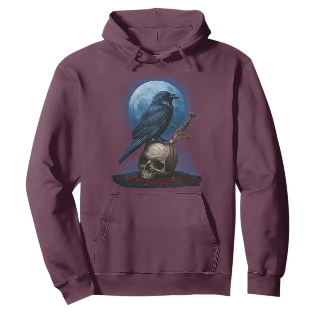 Horror Raven On Skull Hoodie Full Moon Gothic Art TS12 Maroon Print Your Wear