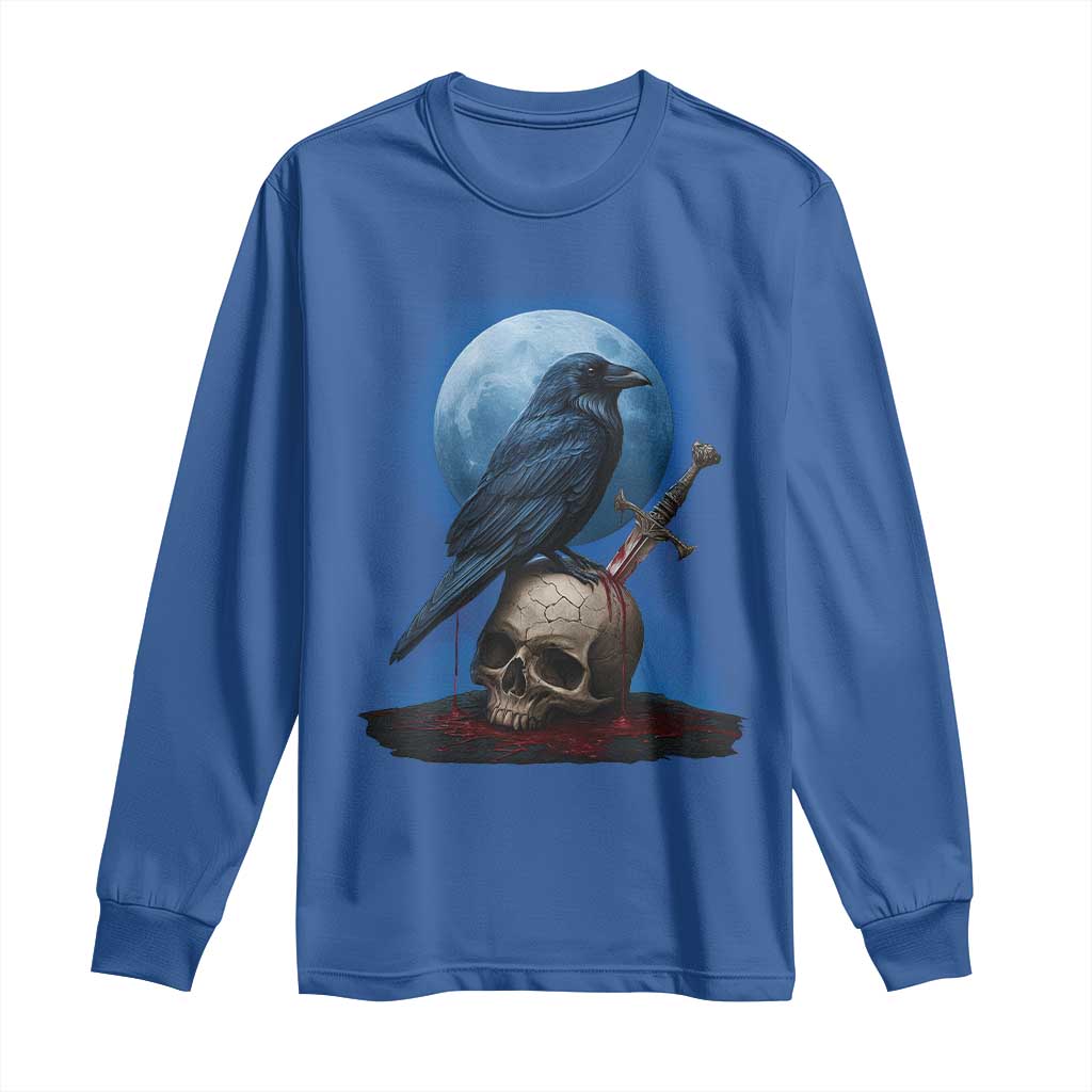 Horror Raven On Skull Long Sleeve Shirt Full Moon Gothic Art TS12 Royal Blue Print Your Wear