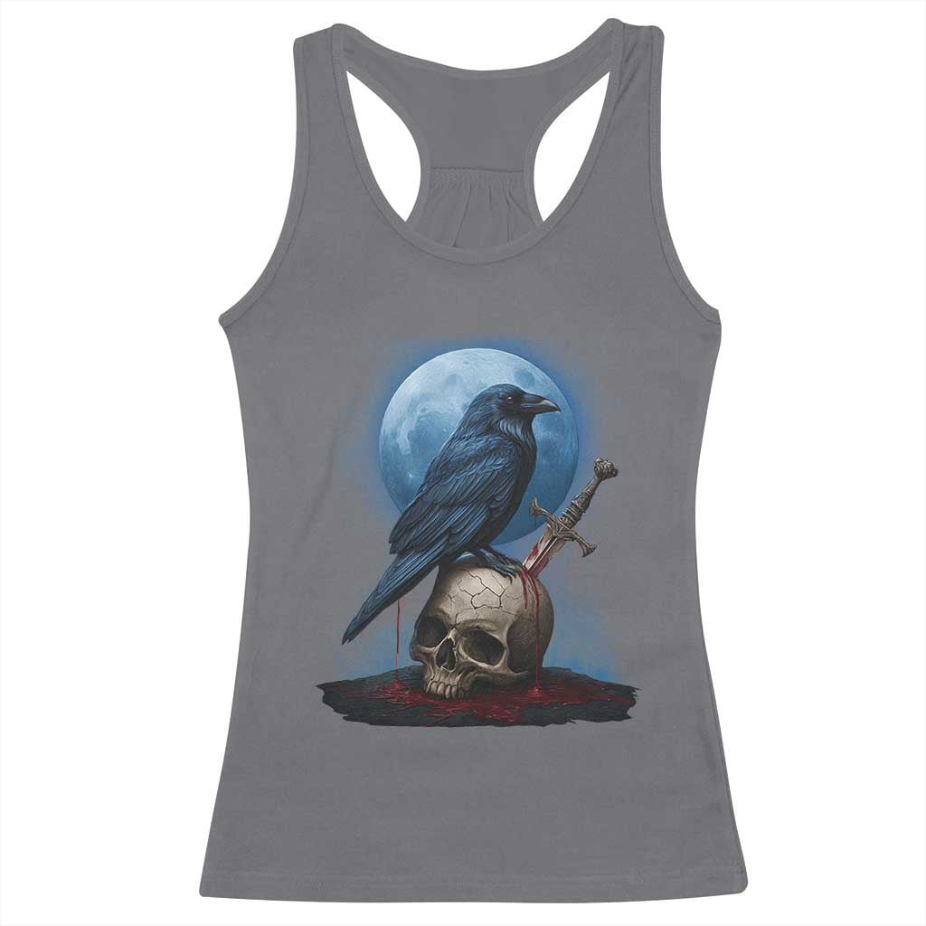 Horror Raven On Skull Racerback Tank Top Full Moon Gothic Art TS12 Charcoal Print Your Wear