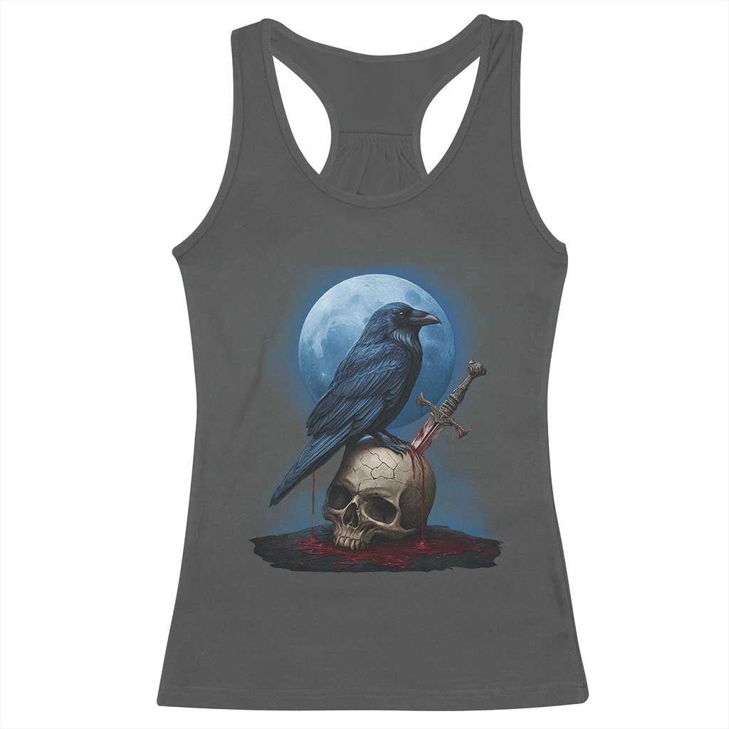 Horror Raven On Skull Racerback Tank Top Full Moon Gothic Art TS12 Dark Heather Print Your Wear