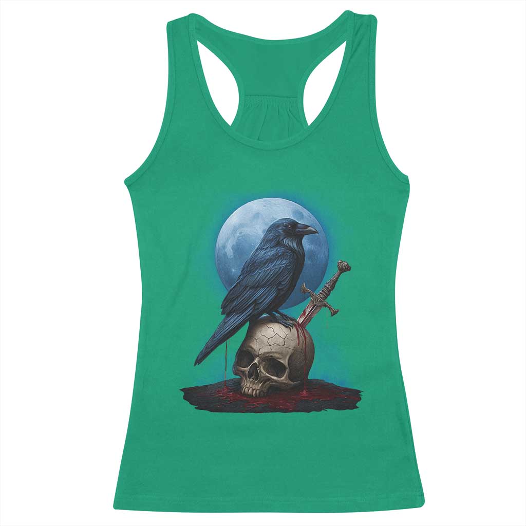 Horror Raven On Skull Racerback Tank Top Full Moon Gothic Art TS12 Irish Green Print Your Wear