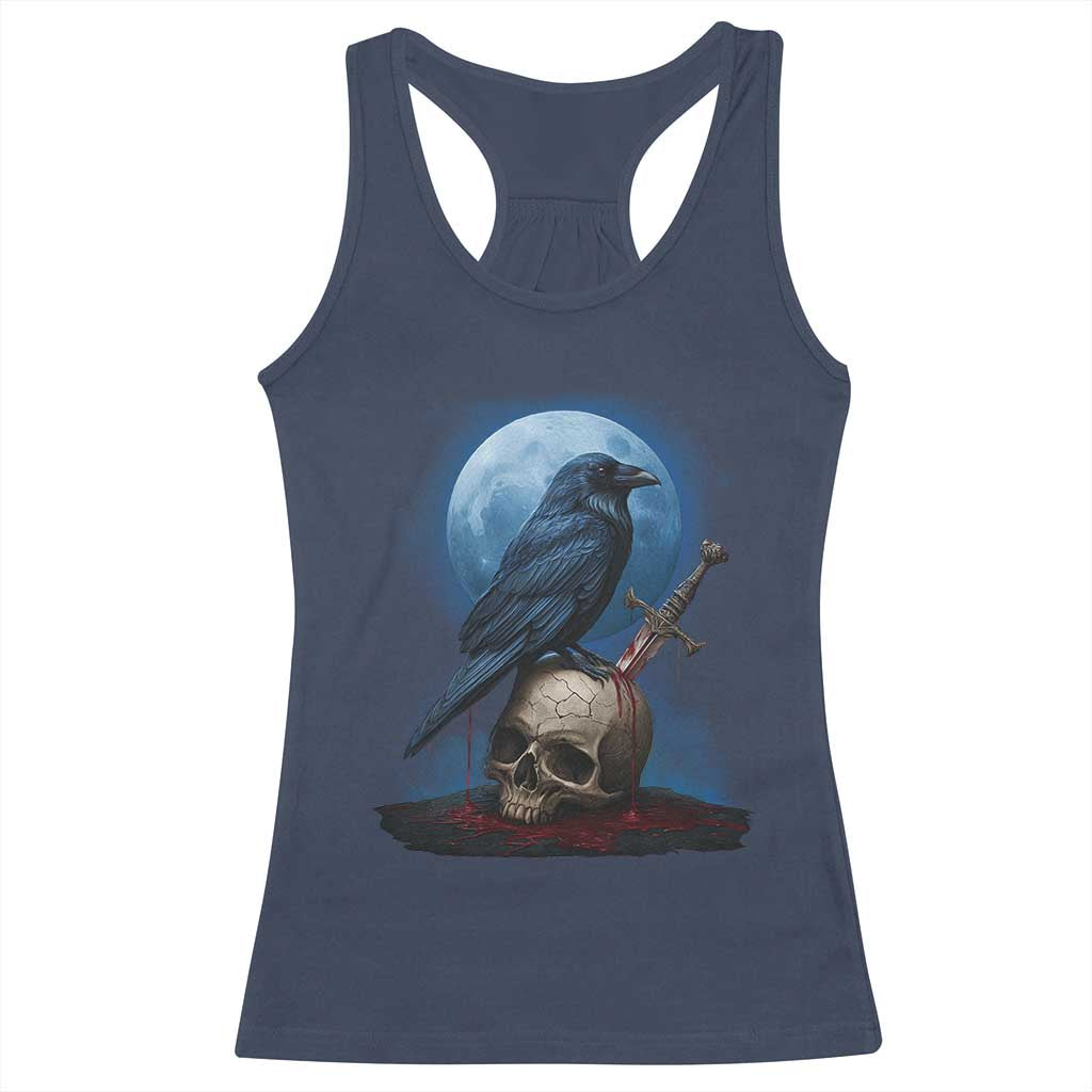Horror Raven On Skull Racerback Tank Top Full Moon Gothic Art TS12 Navy Print Your Wear