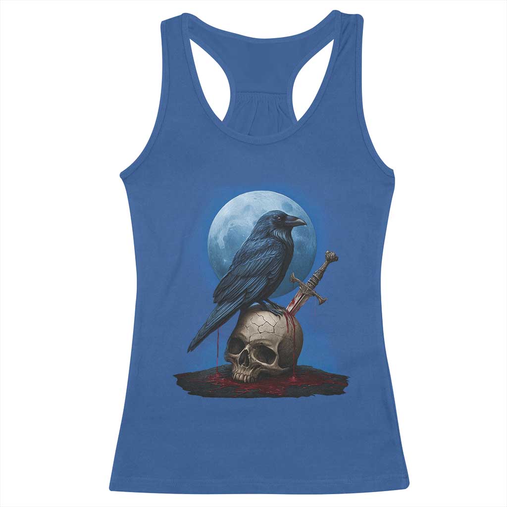 Horror Raven On Skull Racerback Tank Top Full Moon Gothic Art TS12 Royal Blue Print Your Wear