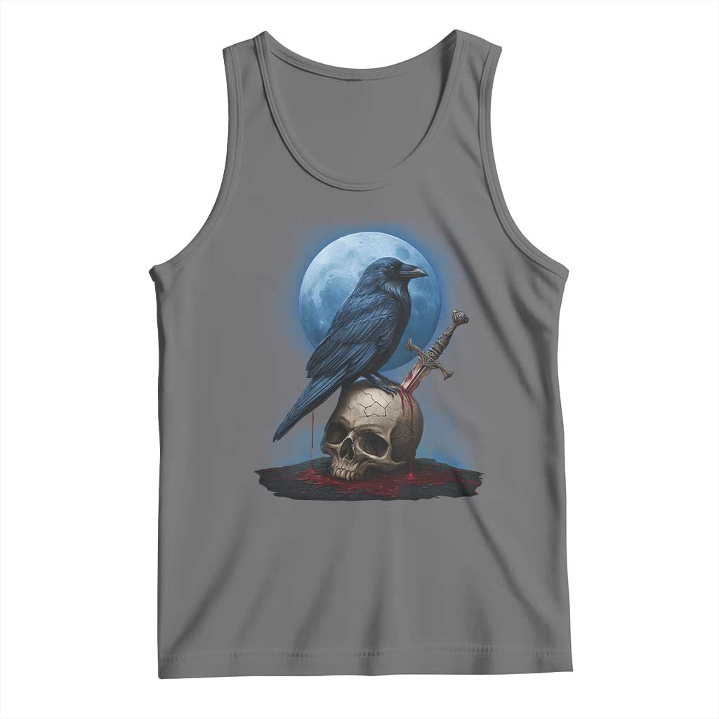 Horror Raven On Skull Tank Top Full Moon Gothic Art TS12 Black Heather Print Your Wear