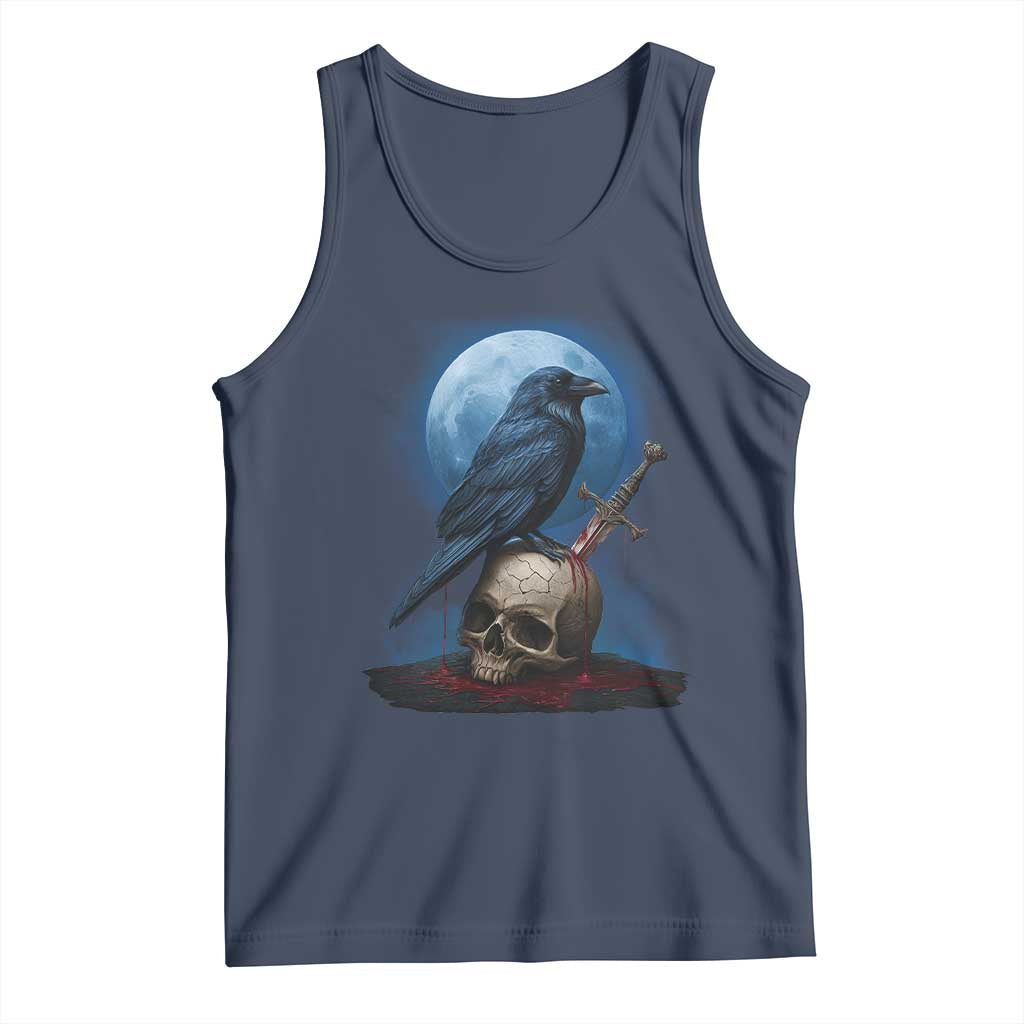 Horror Raven On Skull Tank Top Full Moon Gothic Art TS12 Navy Print Your Wear