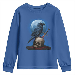 Horror Raven On Skull Youth Sweatshirt Full Moon Gothic Art TS12 Royal Blue Print Your Wear
