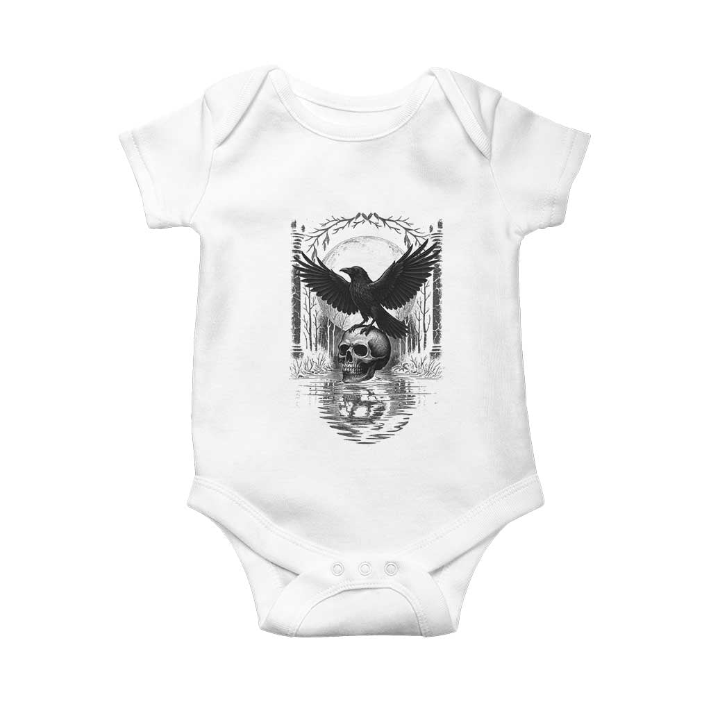 Gothic Raven On Skull With Full Moon Baby Onesie TS12 White Print Your Wear