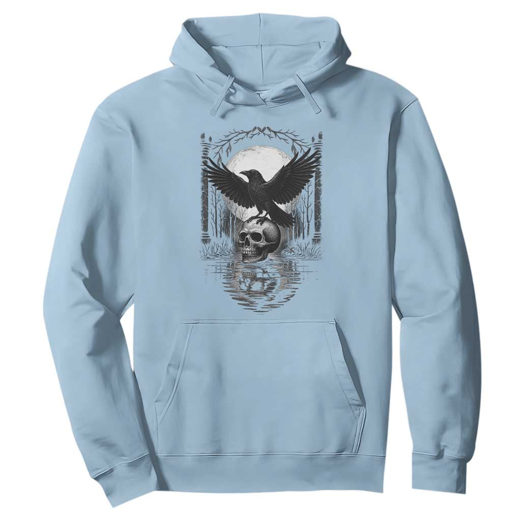 Gothic Raven On Skull With Full Moon Hoodie TS12 Light Blue Print Your Wear