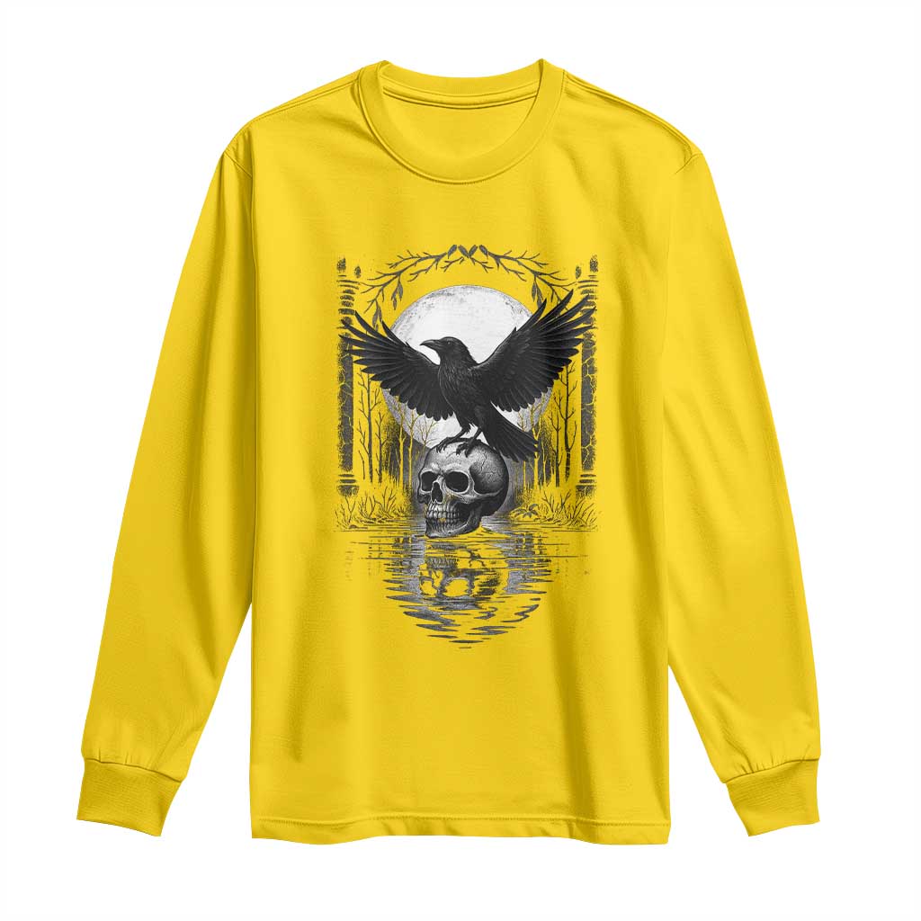 Gothic Raven On Skull With Full Moon Long Sleeve Shirt TS12 Daisy Print Your Wear
