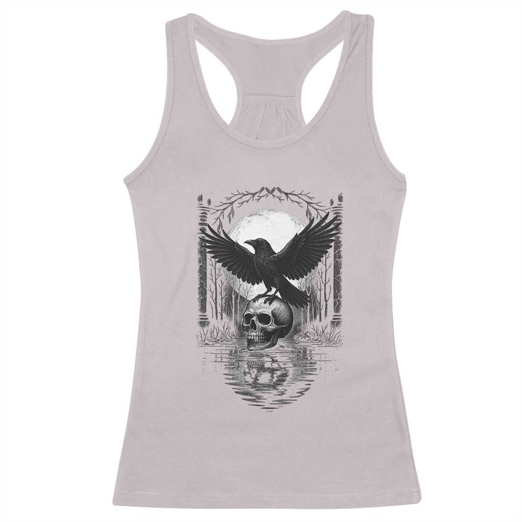 Gothic Raven On Skull With Full Moon Racerback Tank Top TS12 Ice Gray Print Your Wear