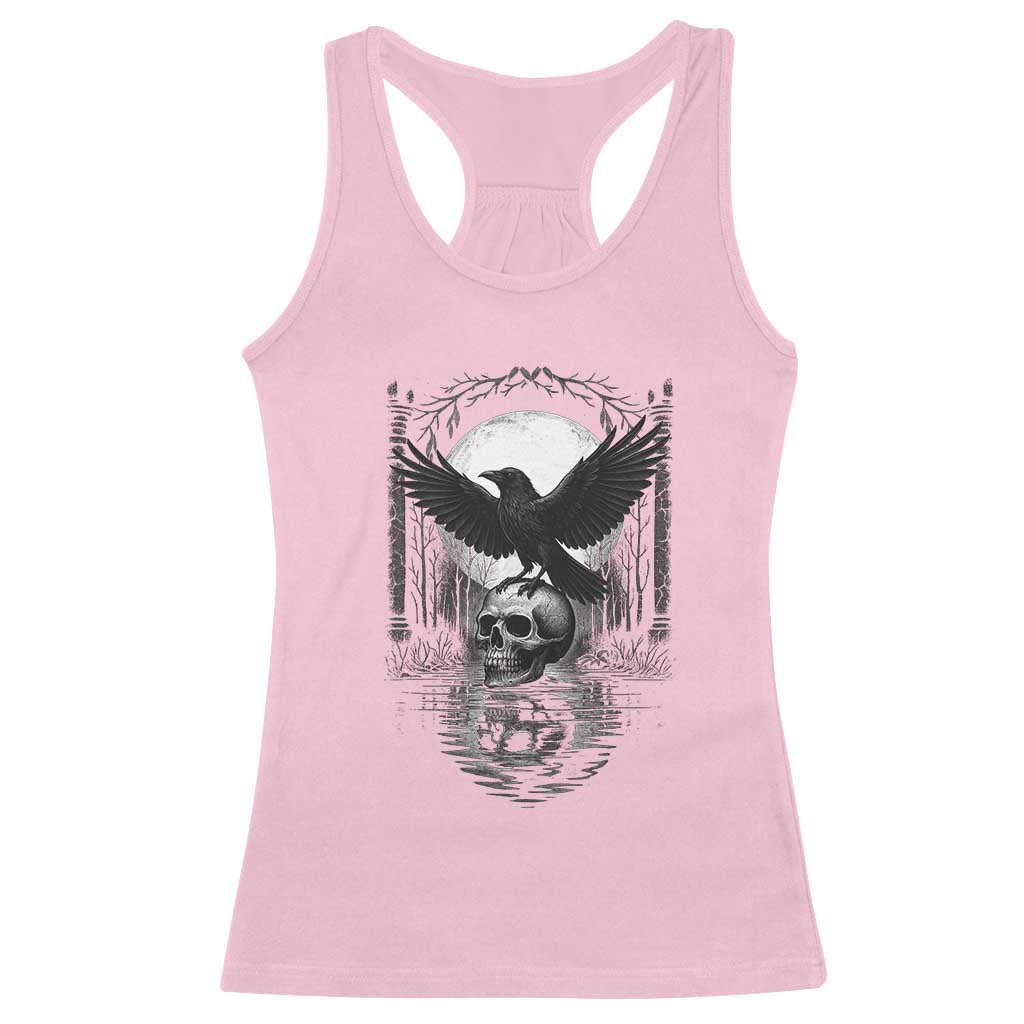 Gothic Raven On Skull With Full Moon Racerback Tank Top TS12 Light Pink Print Your Wear