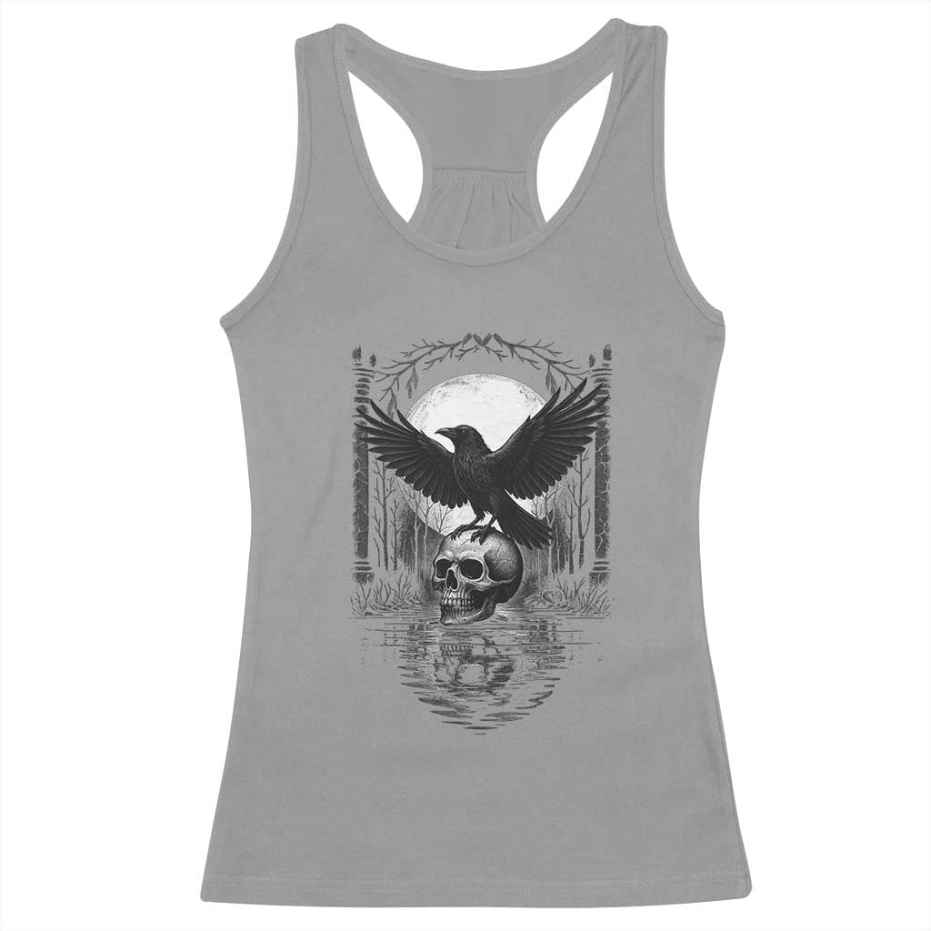 Gothic Raven On Skull With Full Moon Racerback Tank Top TS12 Sport Gray Print Your Wear