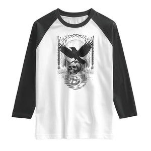 Gothic Raven On Skull With Full Moon Raglan Shirt TS12 White Black Print Your Wear