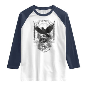 Gothic Raven On Skull With Full Moon Raglan Shirt TS12 White Navy Print Your Wear