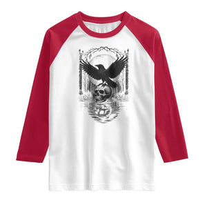 Gothic Raven On Skull With Full Moon Raglan Shirt TS12 White Red Print Your Wear