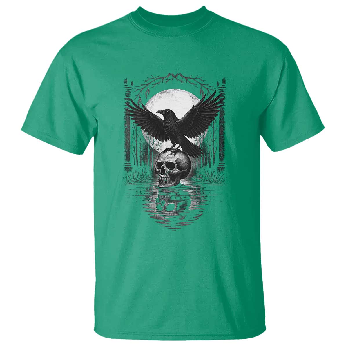 Gothic Raven On Skull With Full Moon T Shirt TS12 Irish Green Print Your Wear