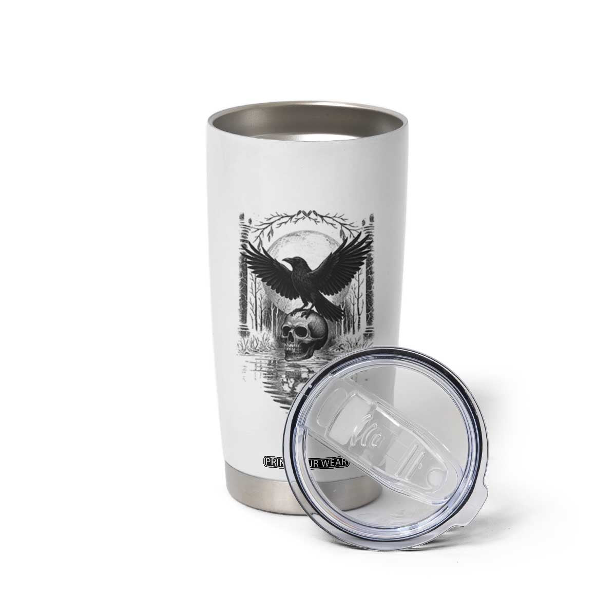 Gothic Raven On Skull With Full Moon Tumbler Cup TS12 Print Your Wear